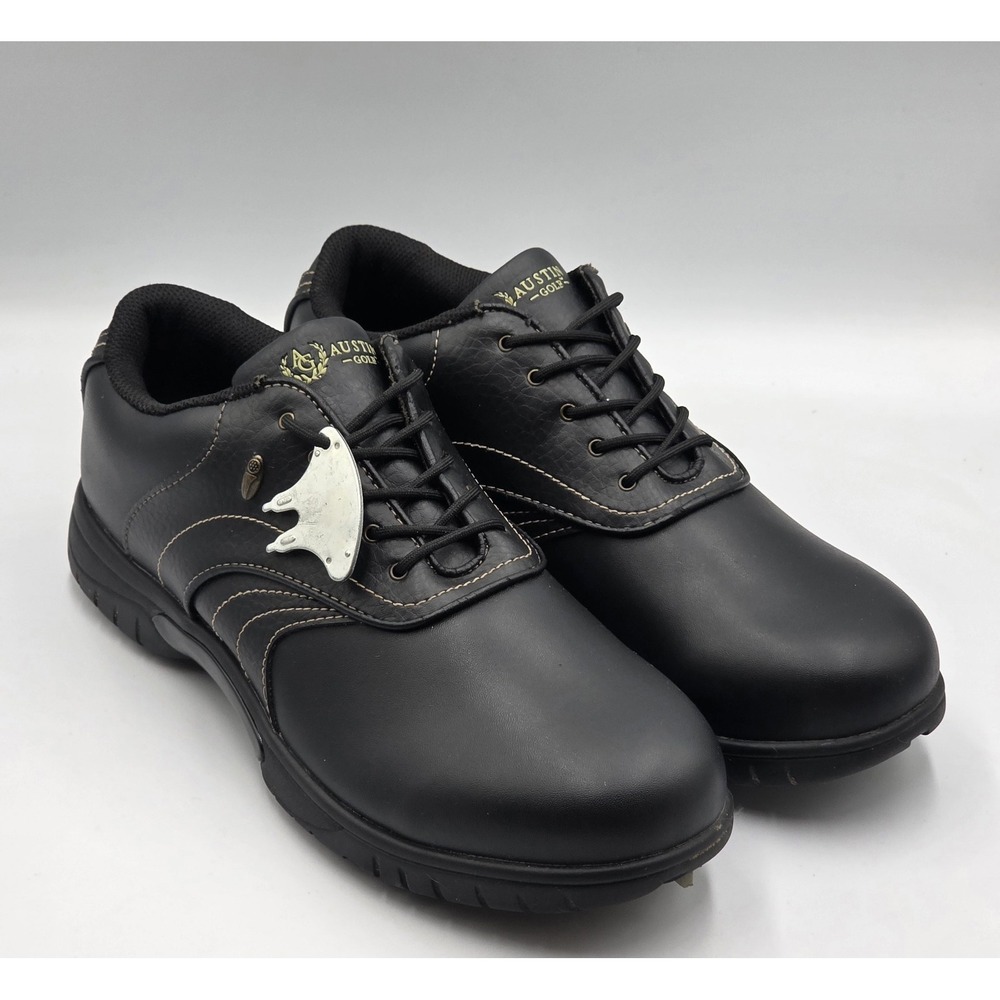 Austin Golf Classic II Black Mens Size 10.5 D Lace-Up Leather Golf Cleats Shoes